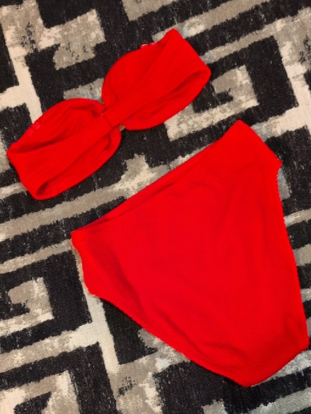 J. Crew Red Ribbed Bandeau Bikini Set with Ring Detail - Picture 9 of 9